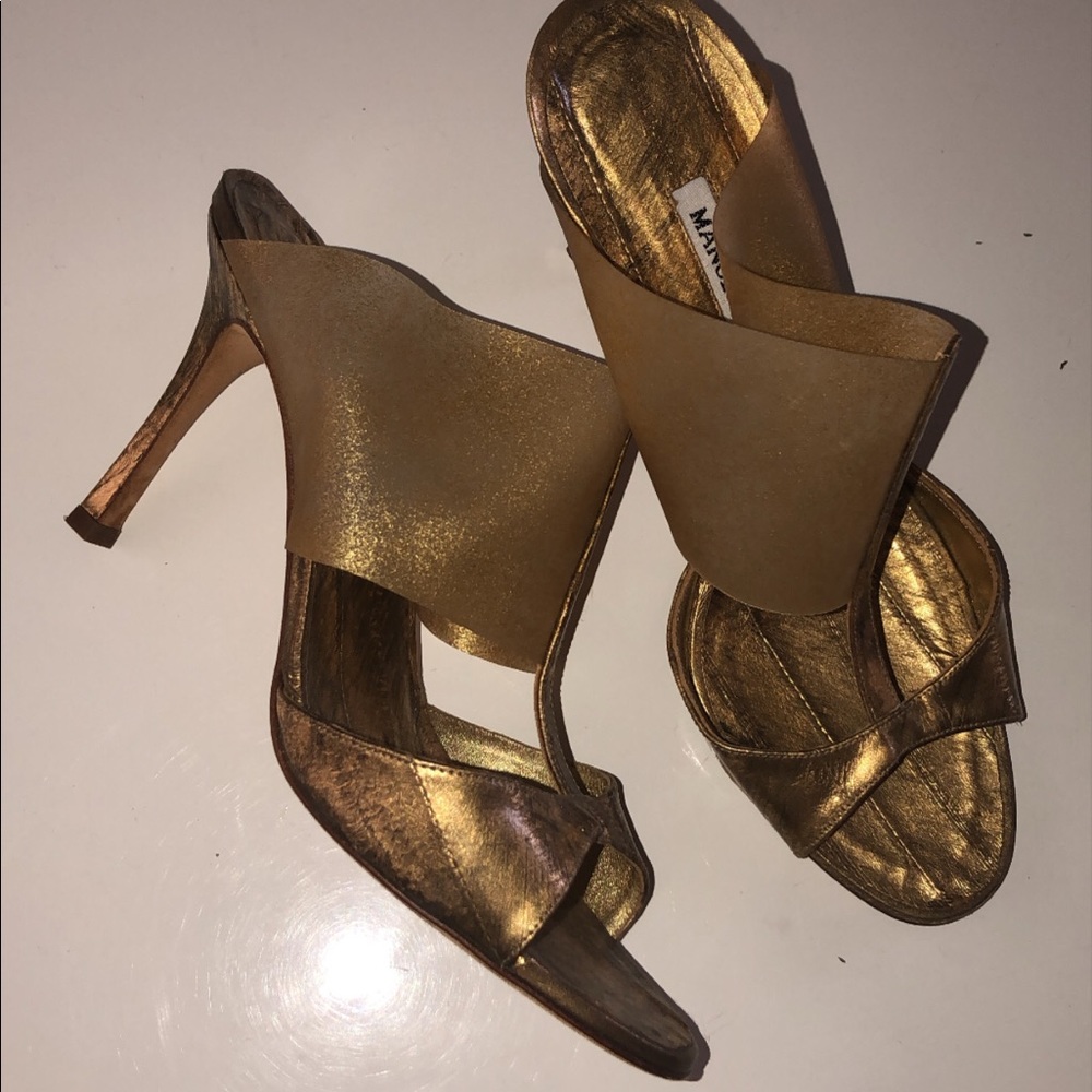 Manolo Blahnik Gold Sandal Heels